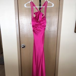 Strappy Bow Back Satin Prom Dress